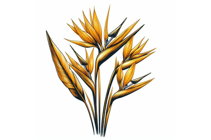 strelitzia-bouquet-hand-drawing-golden-flower-minimal-art-flower