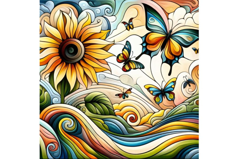 abstract-art-painting-with-a-sunflower-and-a-butterfly