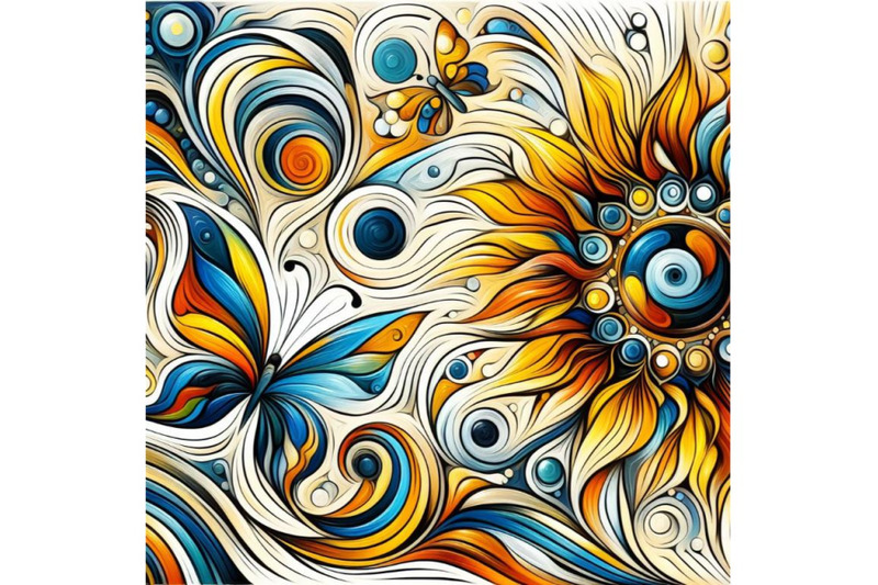 abstract-art-painting-with-a-sunflower-and-a-butterfly