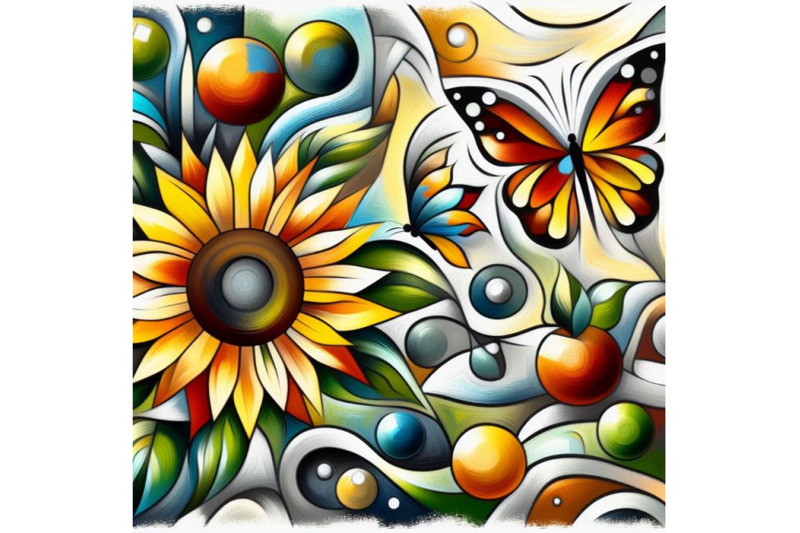 abstract-art-painting-with-a-sunflower-and-a-butterfly