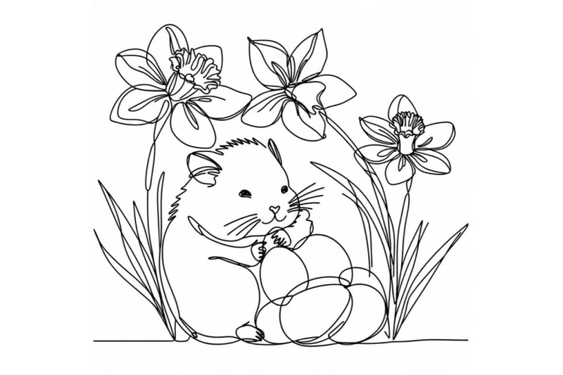 abstract-baby-hamster-eggs-blooming-narcissus-flower-continuous-one