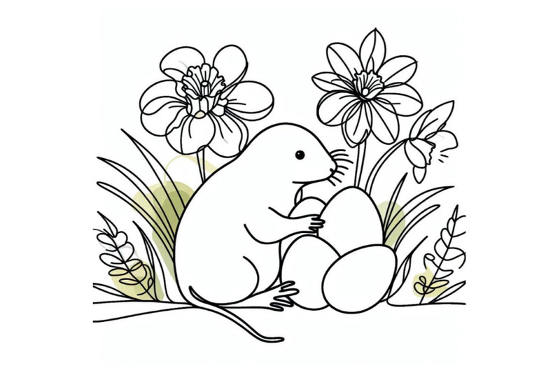 abstract-baby-mole-eggs-blooming-narcissus-flower-continuous-line