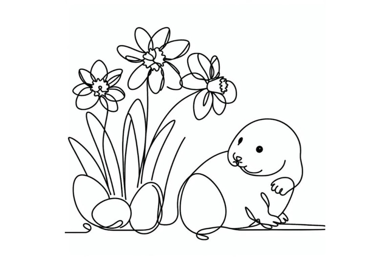 abstract-baby-mole-eggs-blooming-narcissus-flower-continuous-line