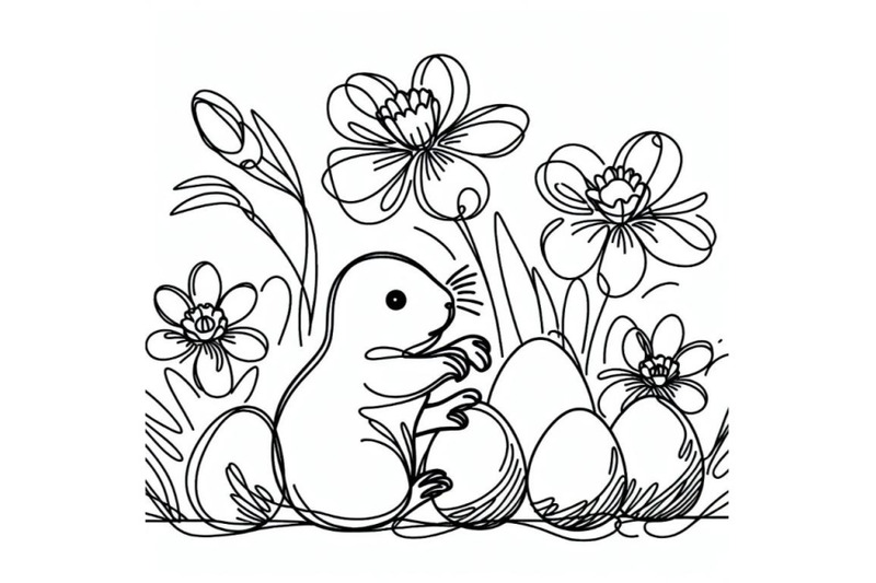 abstract-baby-mole-eggs-blooming-narcissus-flower-continuous-line