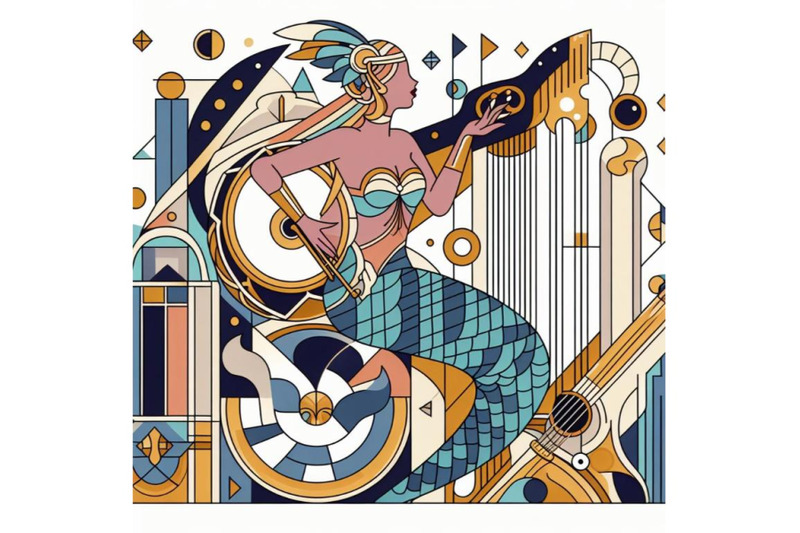 abstract-illustration-with-art-deco-geometric-shapes-a-mermaid