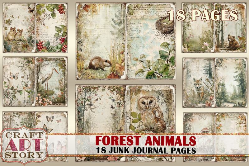 vintage-forest-animals-grunge-junk-journal-pages-retro