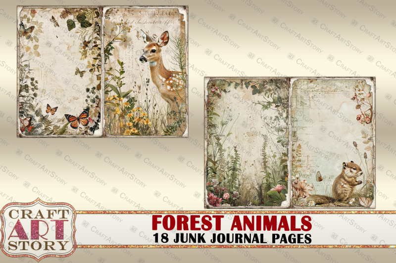 vintage-forest-animals-grunge-junk-journal-pages-retro