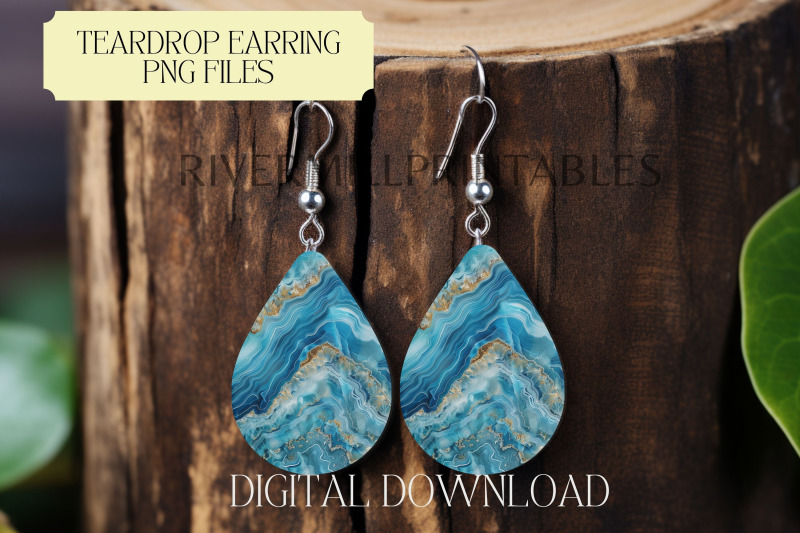 aqua-blue-agate-teardrop-sublimation-earring-png