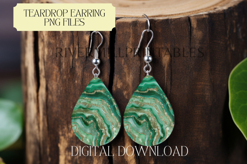 green-agate-teardrop-sublimation-earring-png