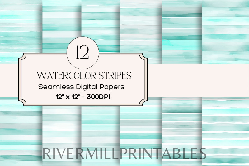 mint-green-seamless-watercolor-stripes-digital-paper-pack