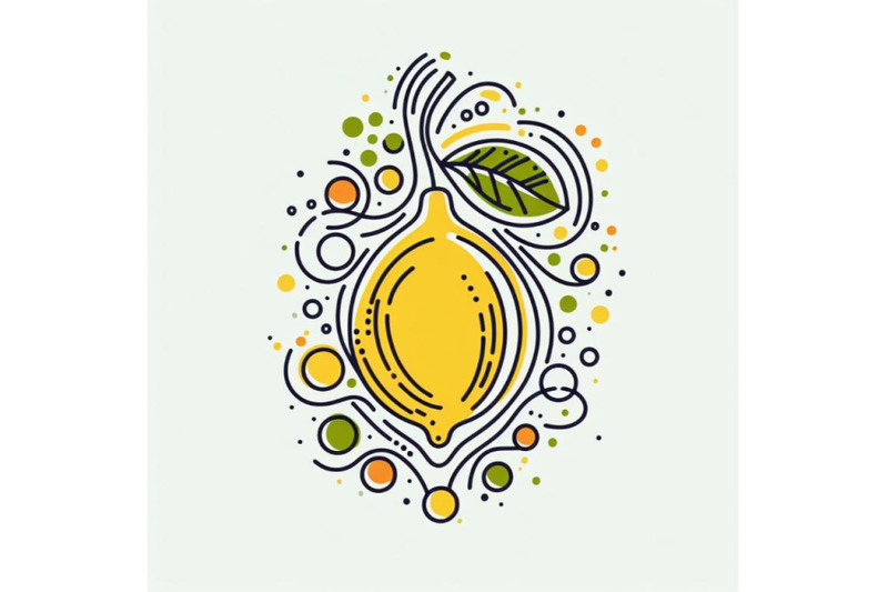 abstract-line-art-of-lemon-with-color-splats-lemon-contour-drawing