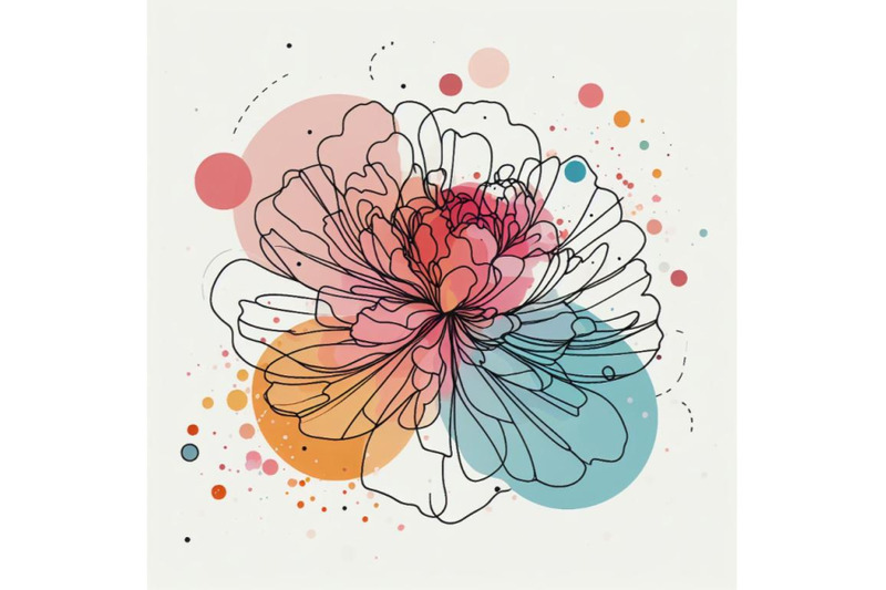 abstract-line-art-of-peony-flower-with-color-splats-peony-contour-dra