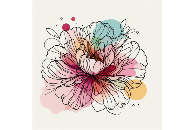 abstract-line-art-of-peony-flower-with-color-splats-peony-contour-dra