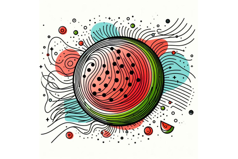 abstract-line-art-of-watermelon-with-color-splats-watermelon-contour