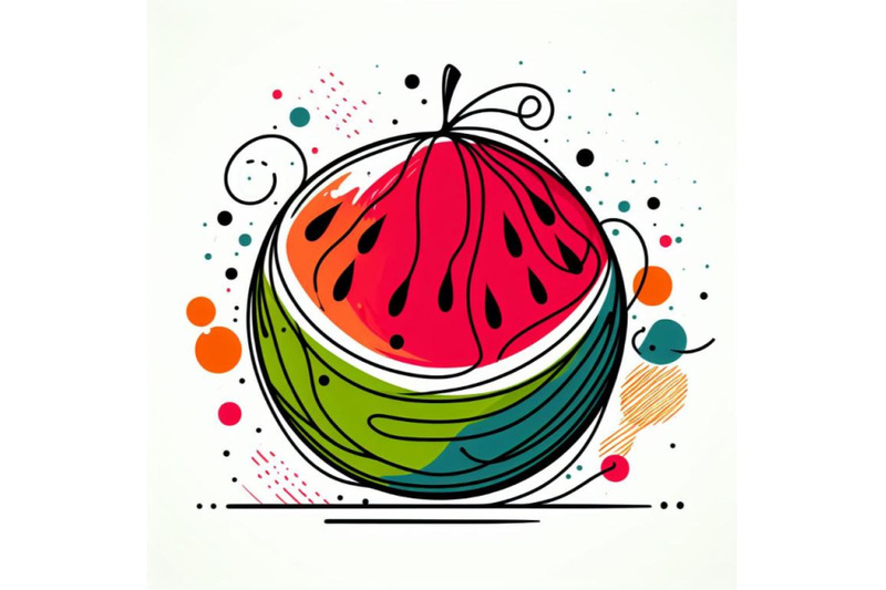 abstract-line-art-of-watermelon-with-color-splats-watermelon-contour