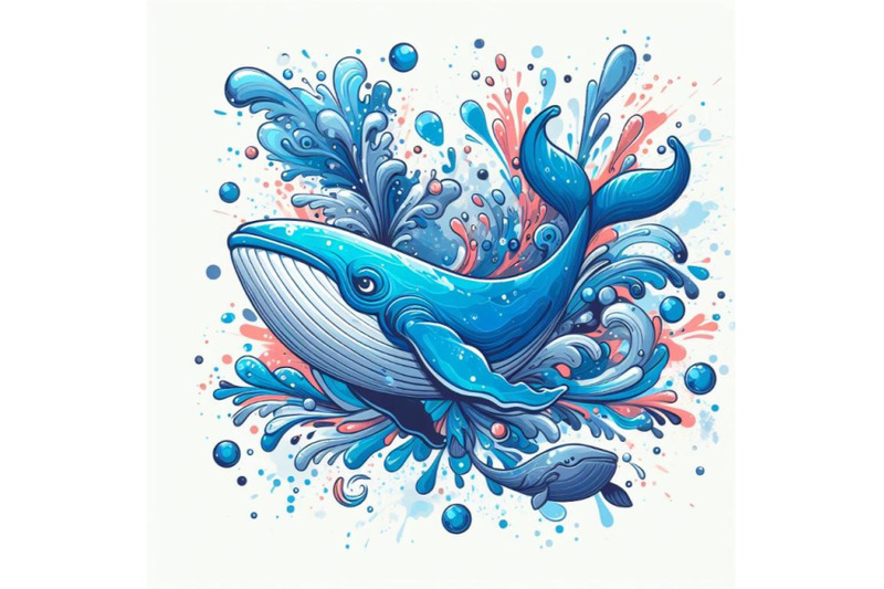 abstract-splash-art-poster-of-blue-whale-on-white-background