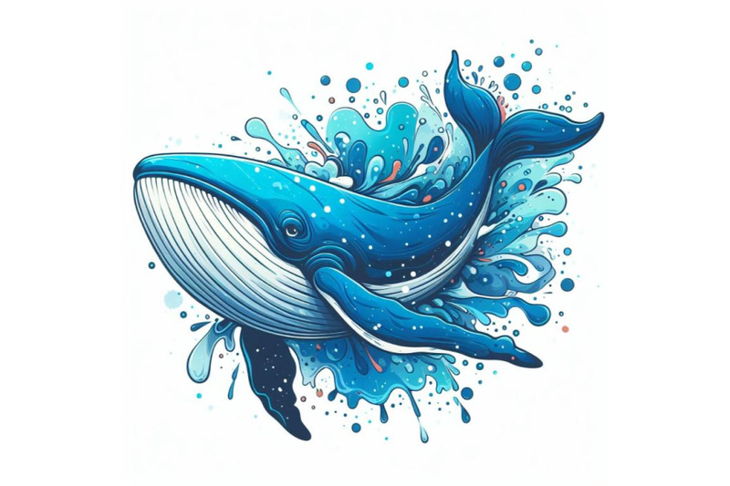 abstract-splash-art-poster-of-blue-whale-on-white-background