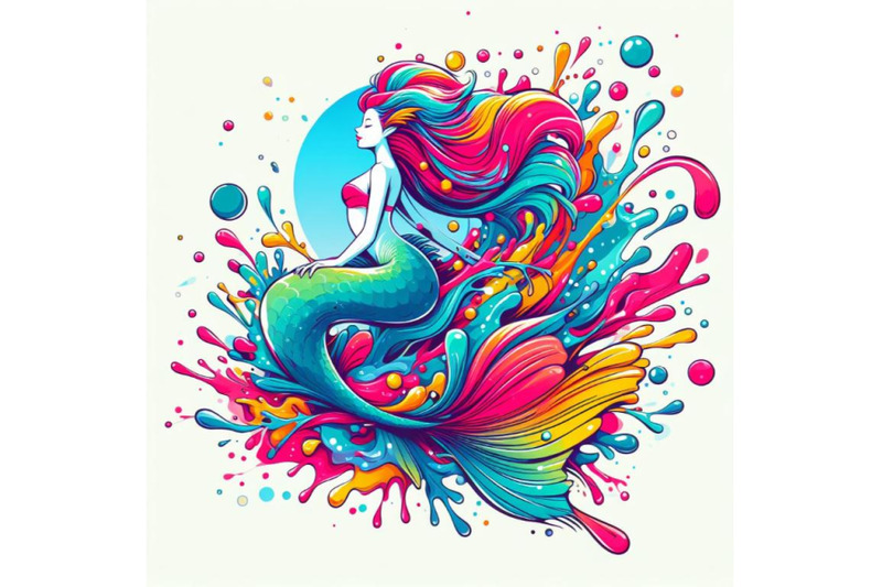 abstract-splash-art-poster-of-mermaid-on-white-background