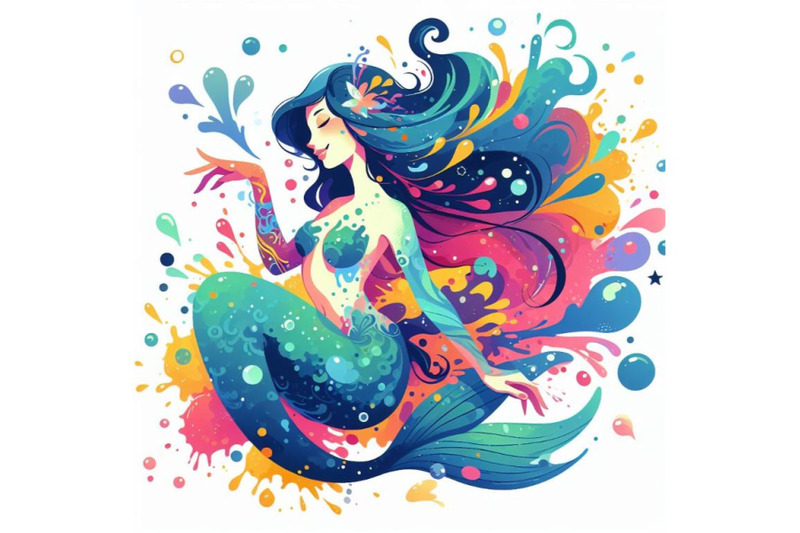 abstract-splash-art-poster-of-mermaid-on-white-background