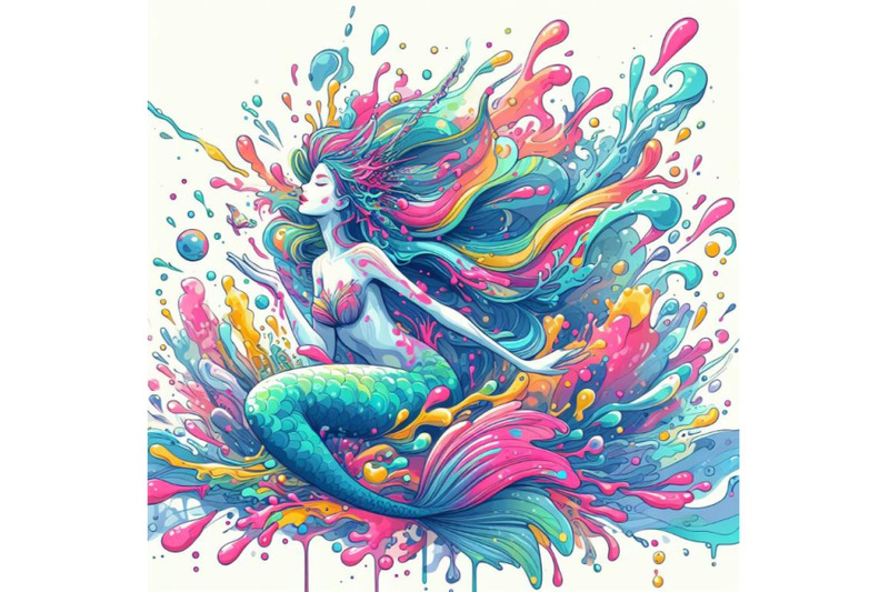 abstract-splash-art-poster-of-mermaid-on-white-background