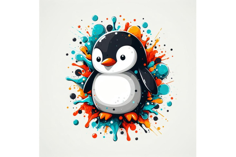 abstract-splash-art-poster-of-penguin-on-white-background