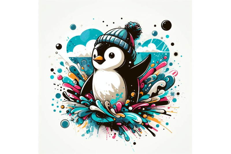 abstract-splash-art-poster-of-penguin-on-white-background