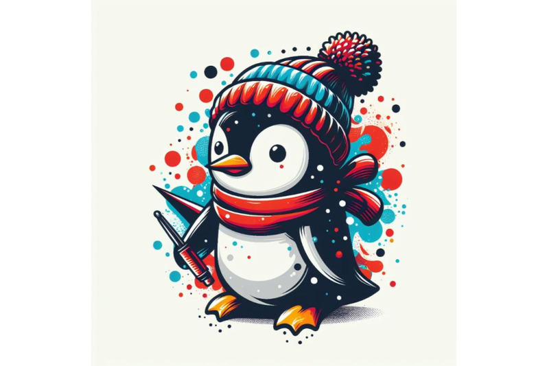 abstract-splash-art-poster-of-penguin-on-white-background