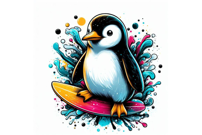 abstract-splash-art-poster-of-penguin-on-white-background