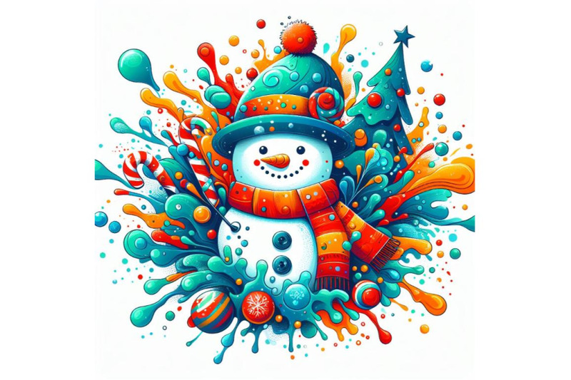 abstract-splash-art-poster-of-snowman-on-white-background