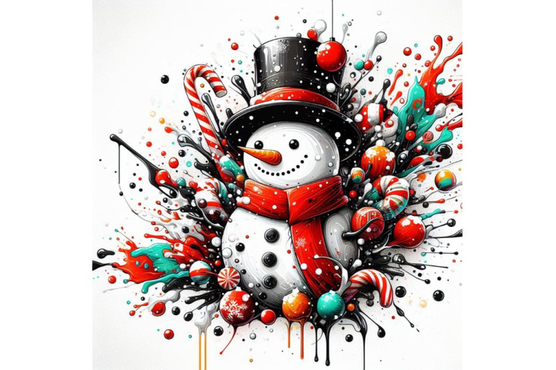 abstract-splash-art-poster-of-snowman-on-white-background