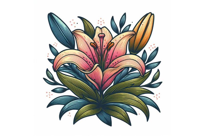 colorful-line-art-decoration-of-lily-flower-with-leaves