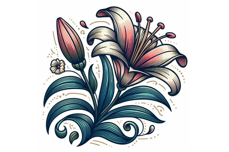 colorful-line-art-decoration-of-lily-flower-with-leaves