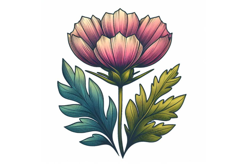 contour-engraving-bud-colorful-line-art-decoration-of-cosmos-flower