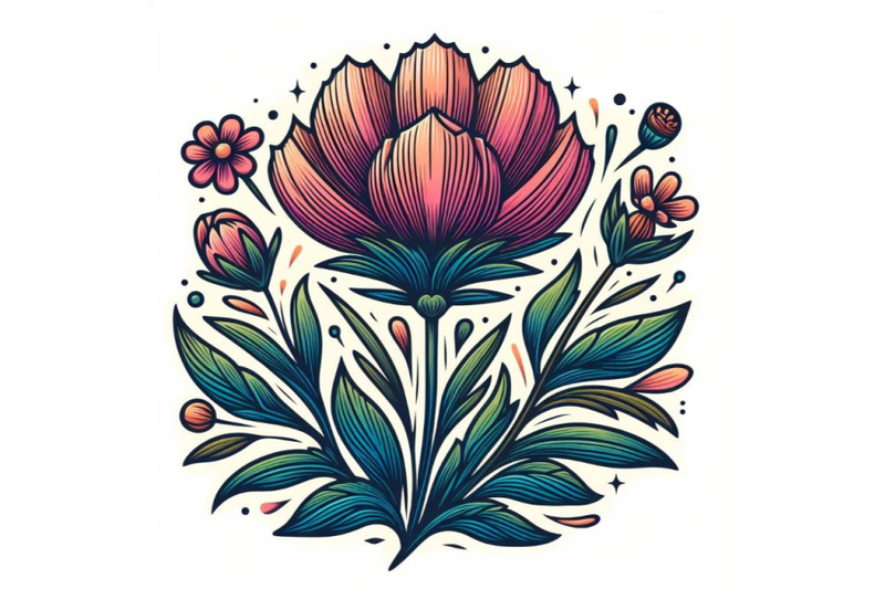 contour-engraving-bud-colorful-line-art-decoration-of-cosmos-flower