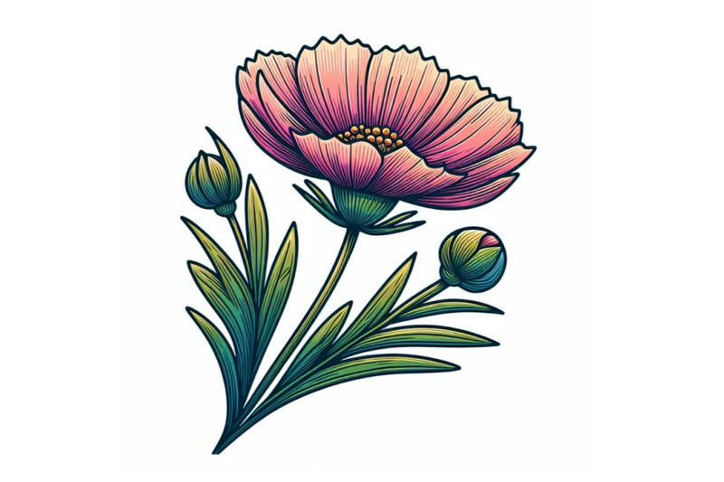 contour-engraving-bud-colorful-line-art-decoration-of-cosmos-flower