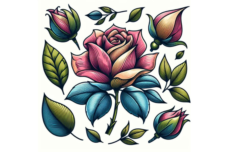 contour-engraving-bud-colorful-line-art-decoration-of-rose-flower-wit