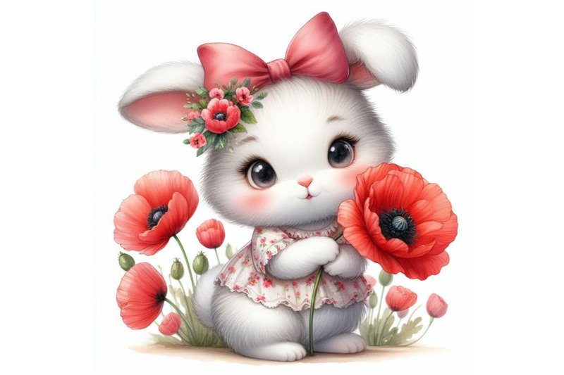 cute-bunny-girl-holding-a-red-poppy