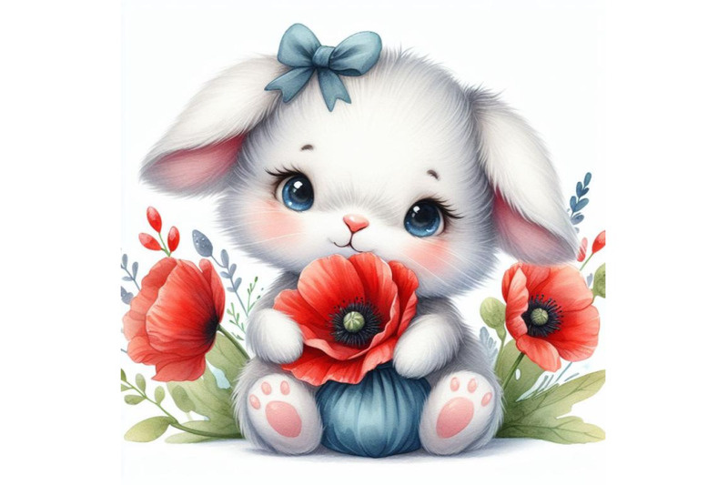 cute-bunny-girl-holding-a-red-poppy