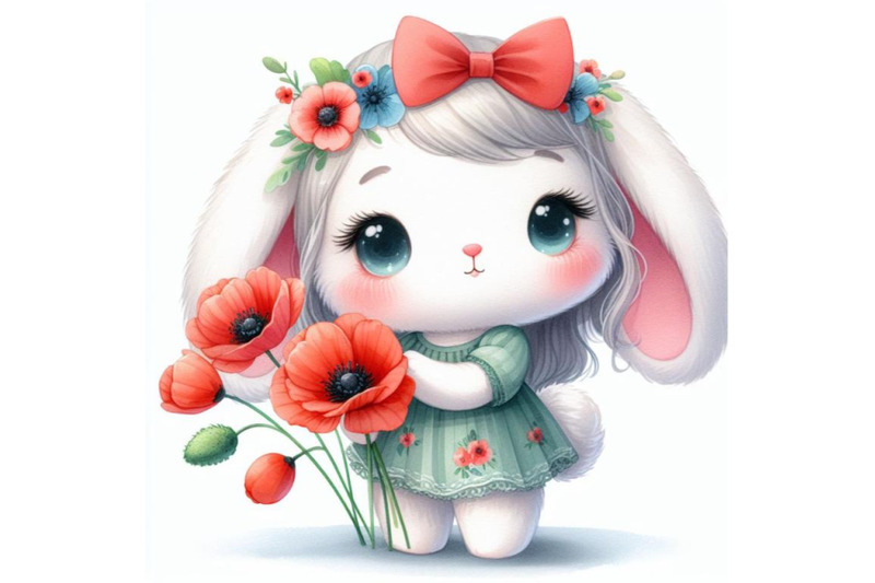 cute-bunny-girl-holding-a-red-poppy