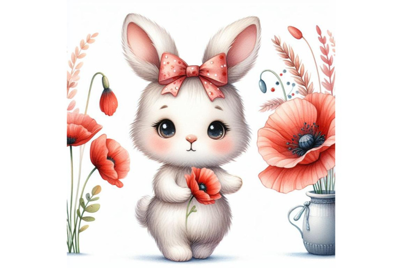 cute-bunny-girl-holding-a-red-poppy