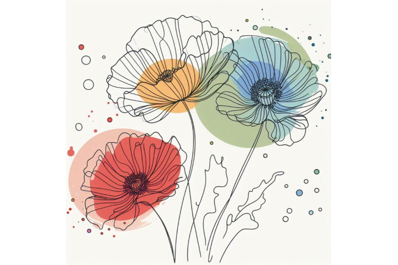 abstract-line-art-of-poppy-flower-with-color-splats