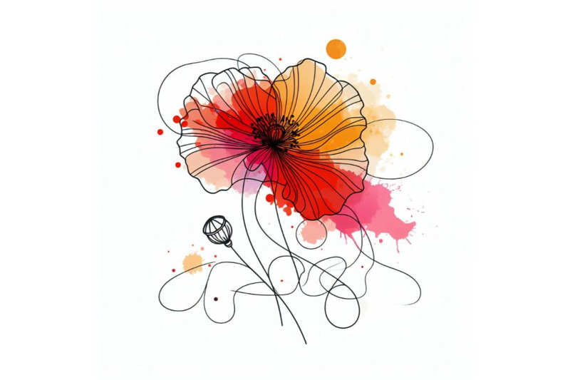 abstract-line-art-of-poppy-flower-with-color-splats