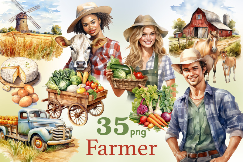 farmer-clipart-png-village-illustration-set