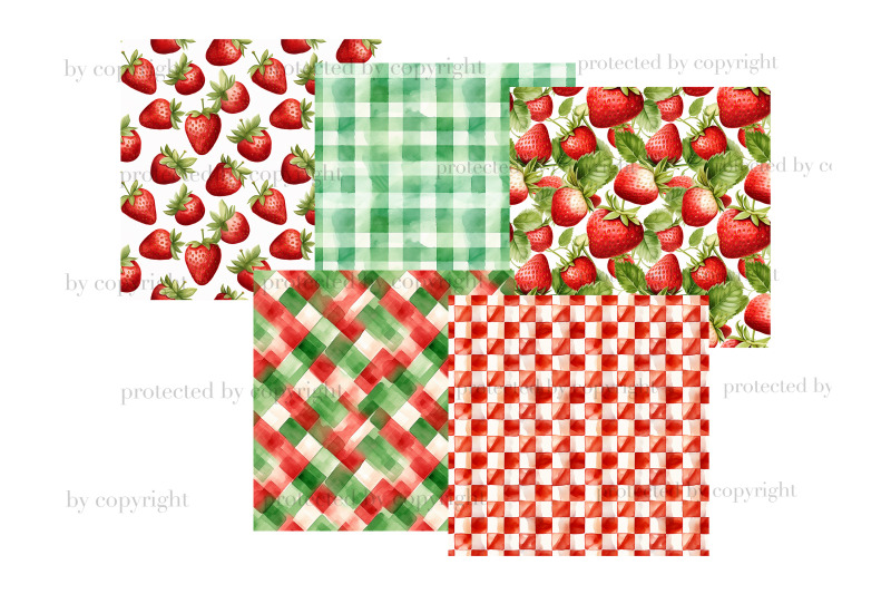 strawberry-digital-paper-set-summer-pattern-bundle