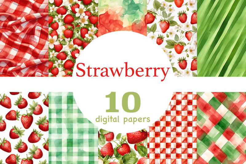 strawberry-digital-paper-set-summer-pattern-bundle