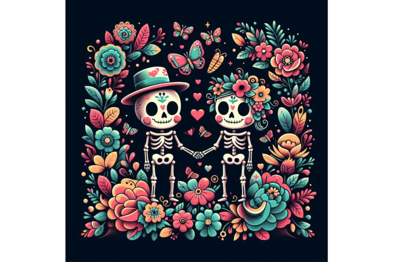 12-illustration-of-couple-skulleton-set