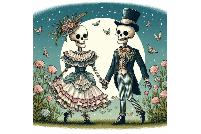 12-illustration-of-couple-skulleton-set