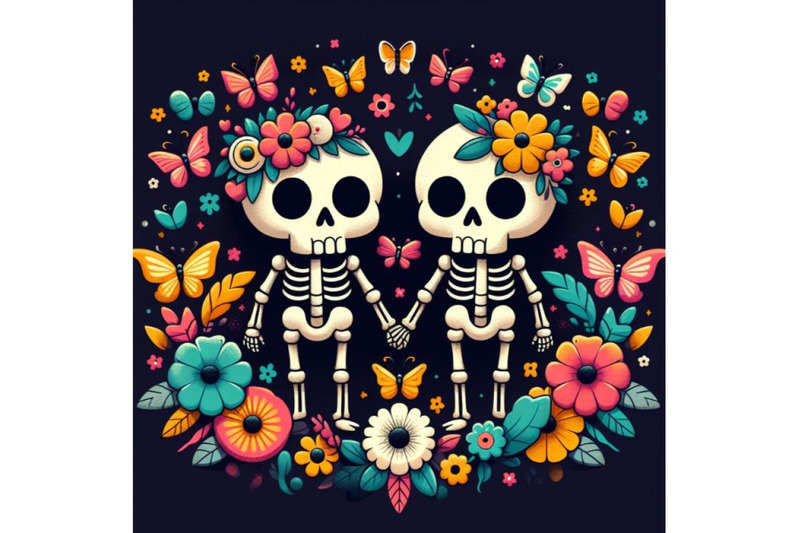 12-illustration-of-couple-skulleton-set