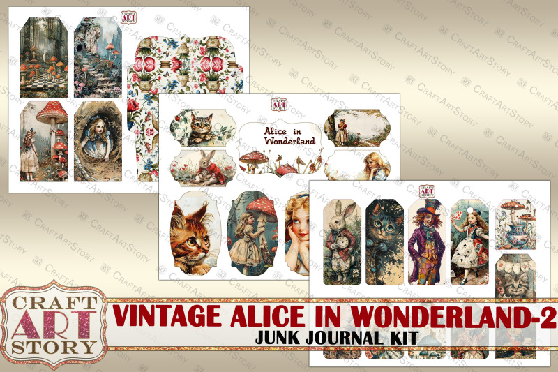 vintage-alice-wonderland-2-junk-journal-pages-scrapbook