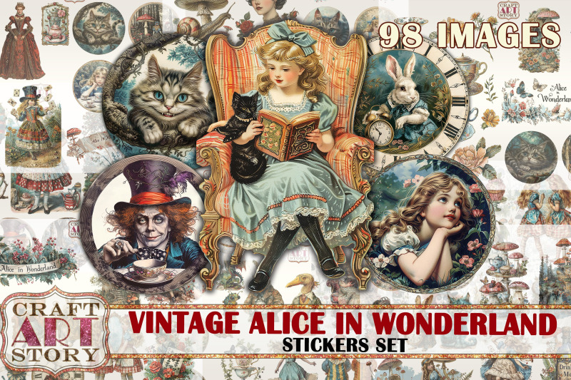 vintage-alice-wonderland-stickers-set-fussy-cuts-scrapbook